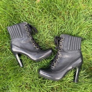 2000s Vintage DKNYC "Izzy" Leather Ribbon Lace-Up Boots